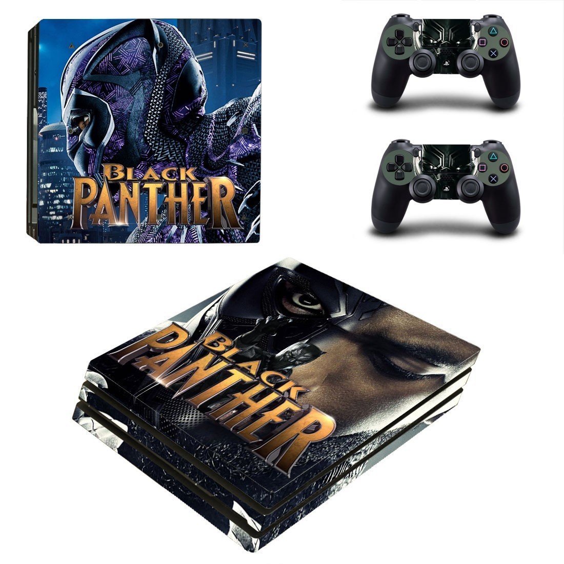PS4 Pro And Controllers Skin Cover Black Panther Design 1