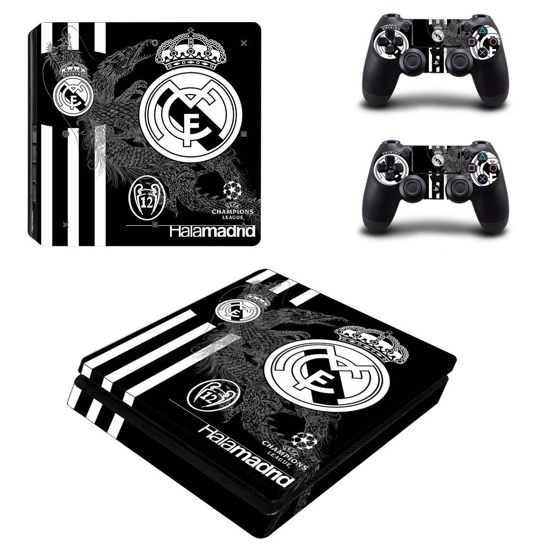 PS4 Slim And Controllers Skin Cover Real Madrid FC