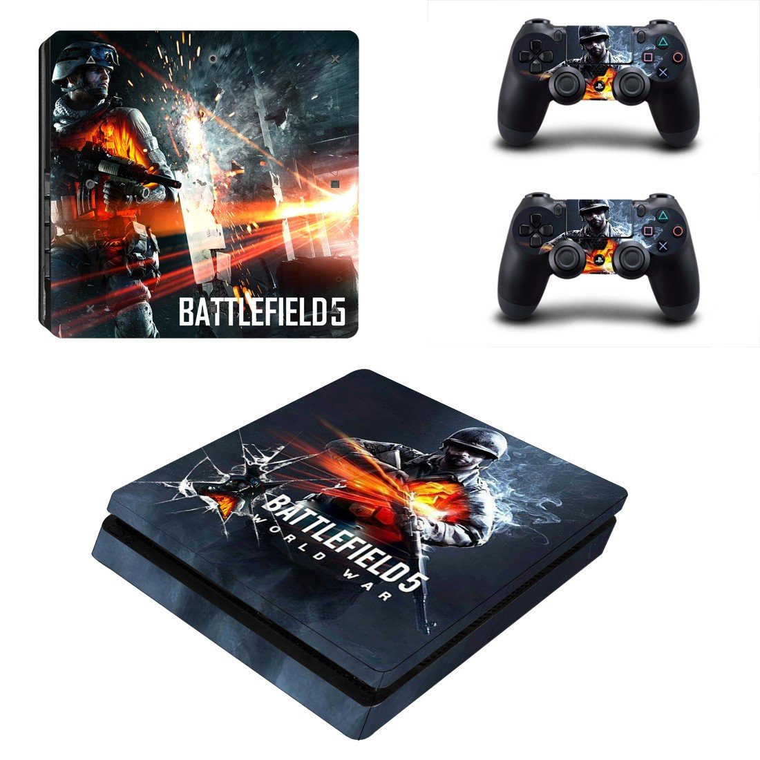 PS4 Slim And Controllers Skin Sticker - Battlefield 5