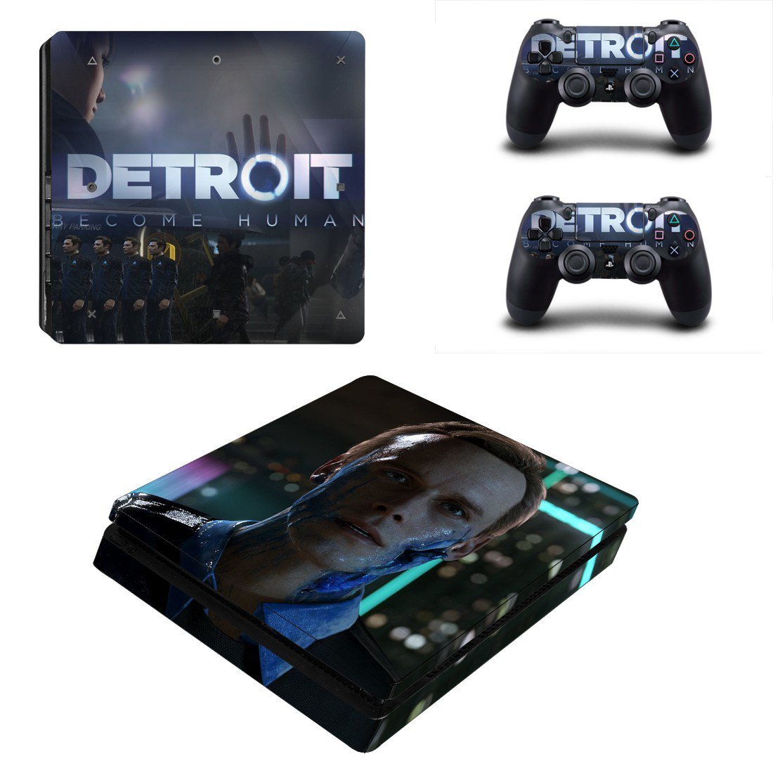 PS4 Slim And Controllers Skin Sticker - Detroit Become Human Design 2