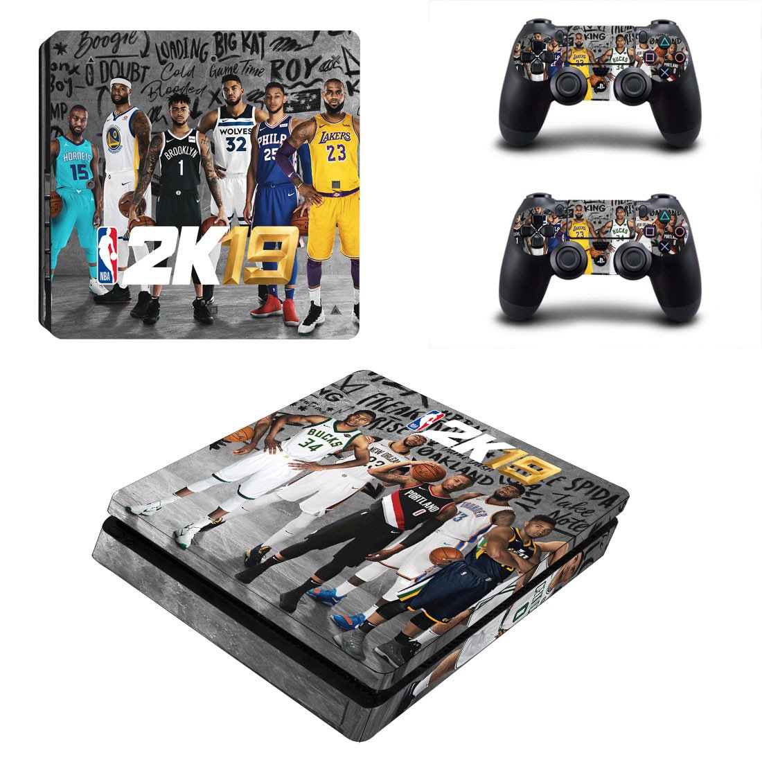 PS4 Slim And Controllers Skin Sticker - NBA 2K19 Deisgn 1