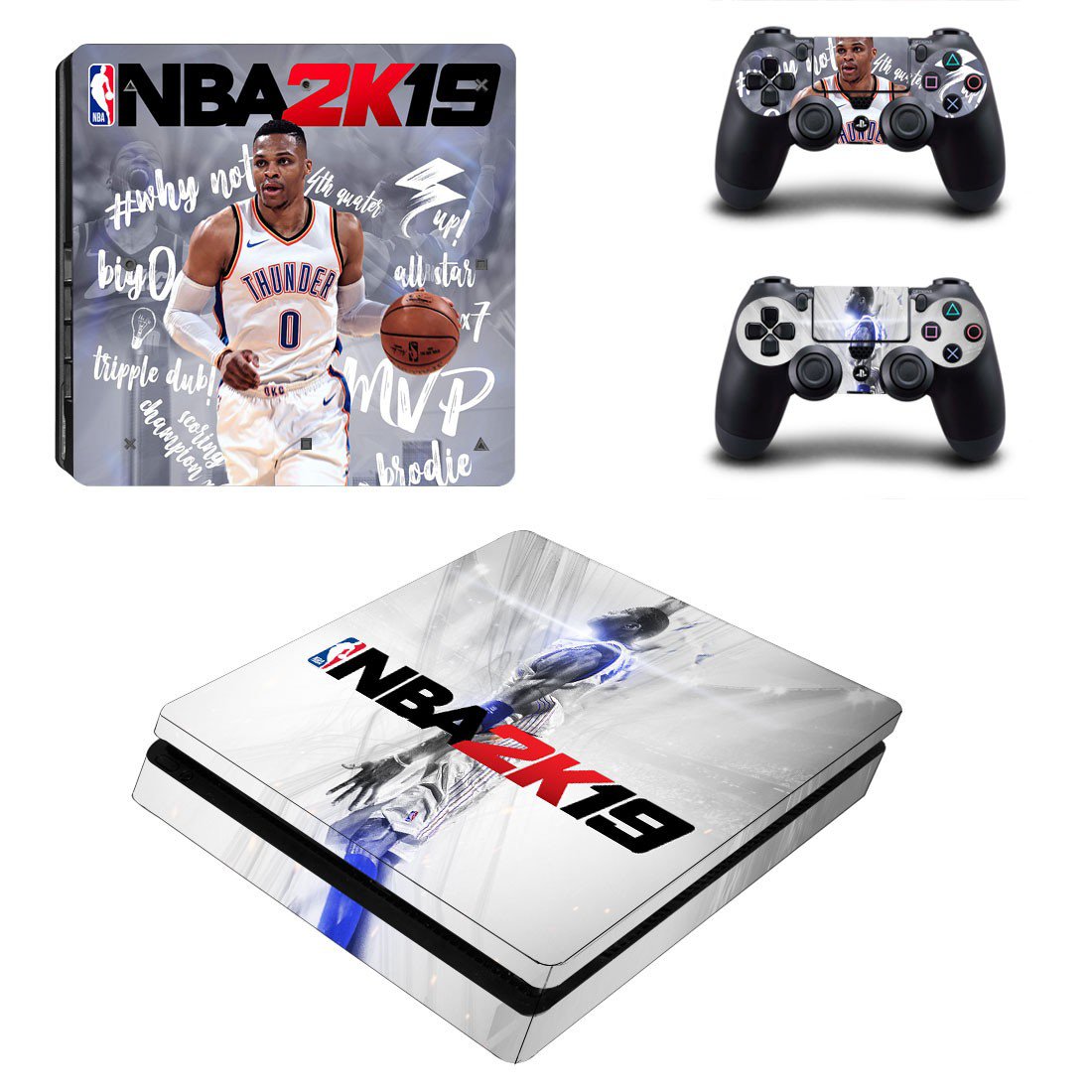 PS4 Slim And Controllers Skin Sticker - NBA 2K19 Deisgn 3