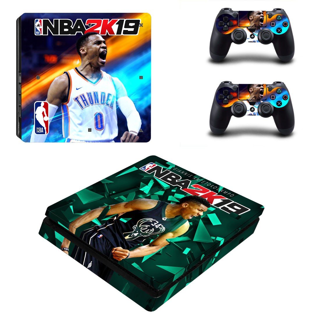 PS4 Slim And Controllers Skin Sticker - NBA 2K19