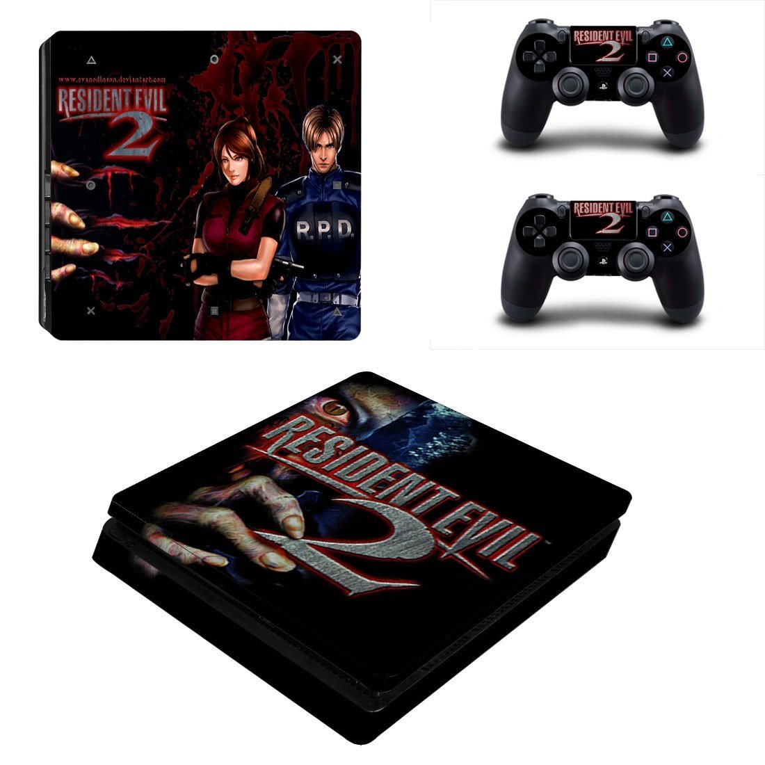 PS4 Slim And Controllers Skin Sticker - Resident Evil 2 Design 1