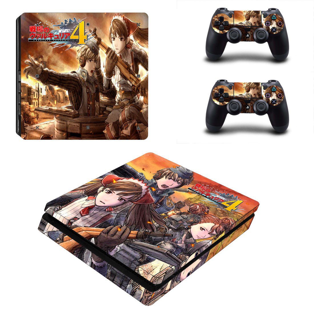 PS4 Slim And Controllers Skin Sticker - Valkyria Chronicles 4