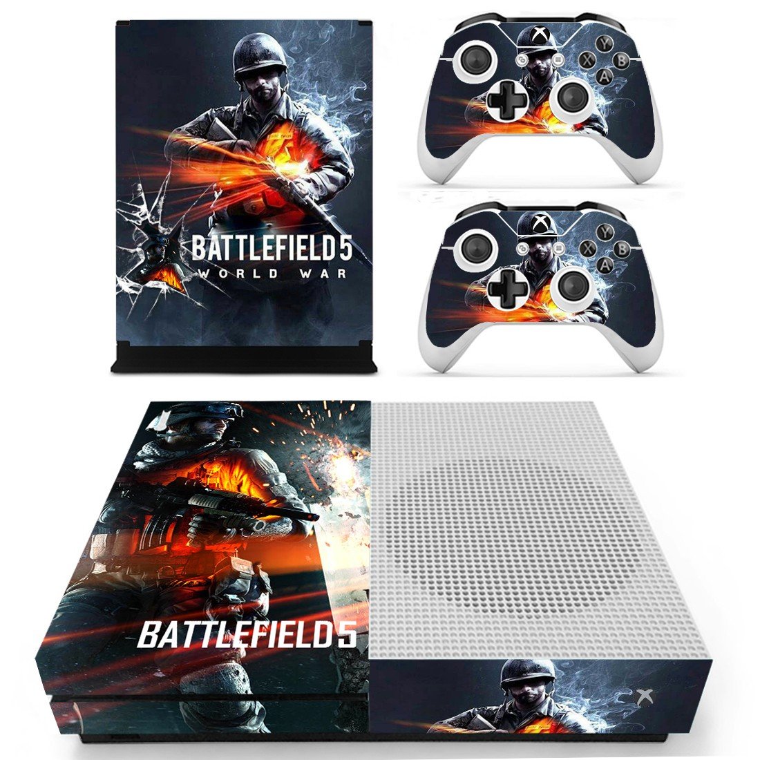 Xbox One S And Controllers Skin Sticker - Battlefield 5