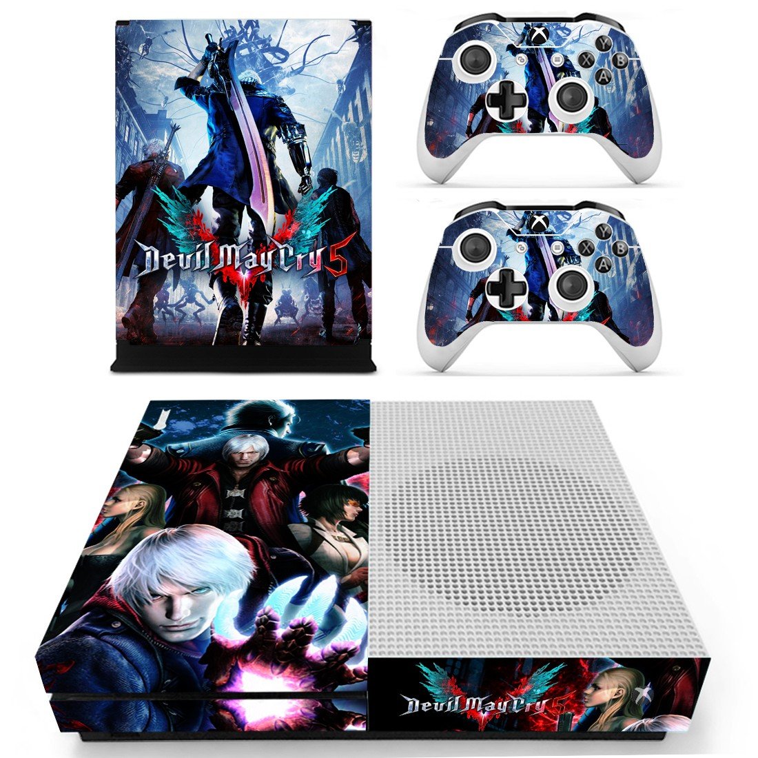 Xbox One S And Controllers Skin Sticker - Devil May Cry 5