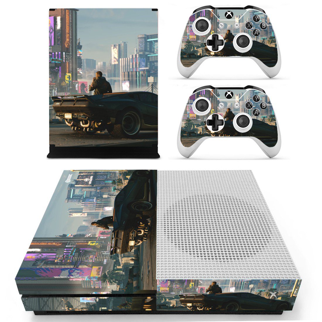 Xbox One S And Controllers Skin Cover Cyberpunk 2077