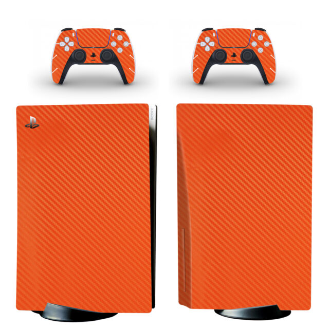 Carbon Fiber Orange Pattern PS5 Skin Sticker Decal - ConsoleSkins.co