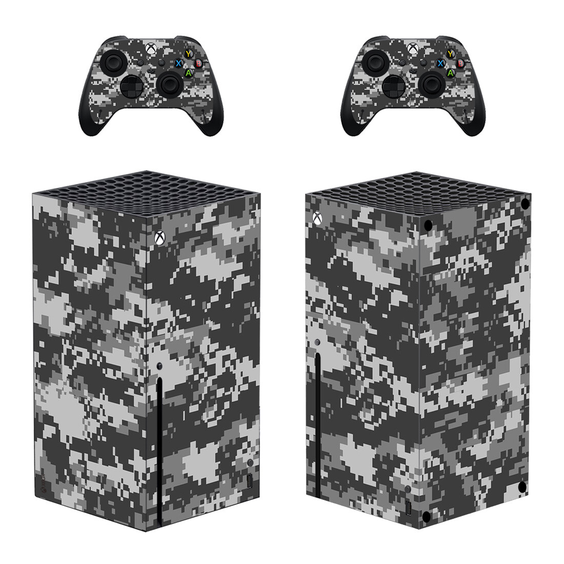 Grey Digital Pixel Camouflage Pattern Skin Sticker For Xbox Series X And Controllers
