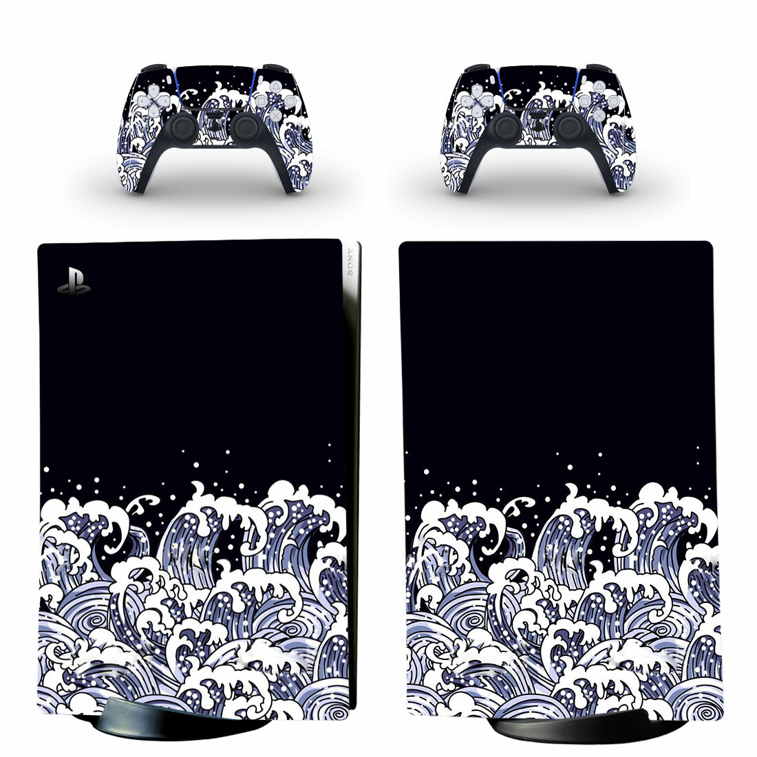 Vintage Water Wave Background Skin Sticker Decal For PS5 Digital Edition And Controllers