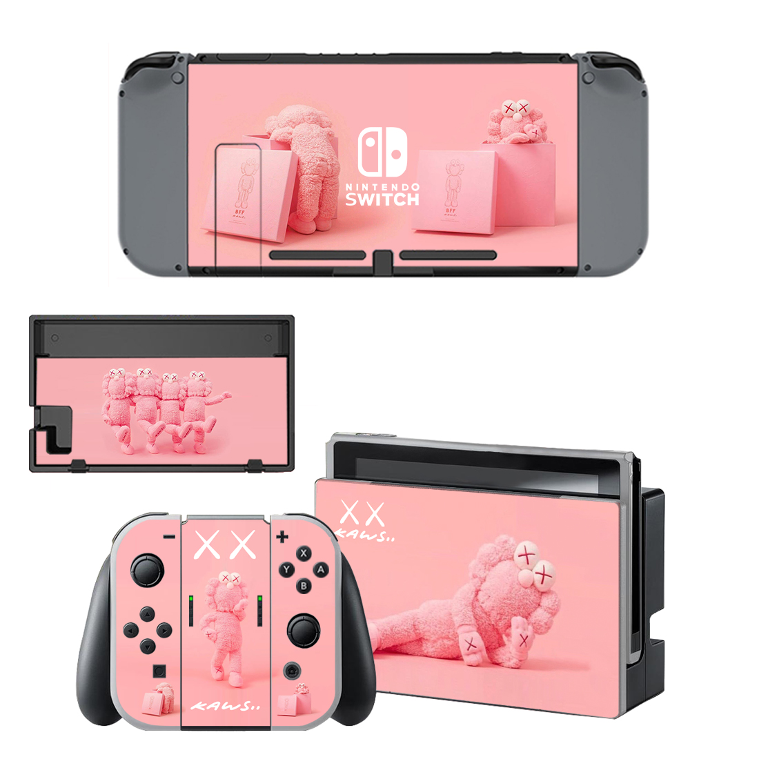 Pink Kaws Skin Sticker For Nintendo Switch