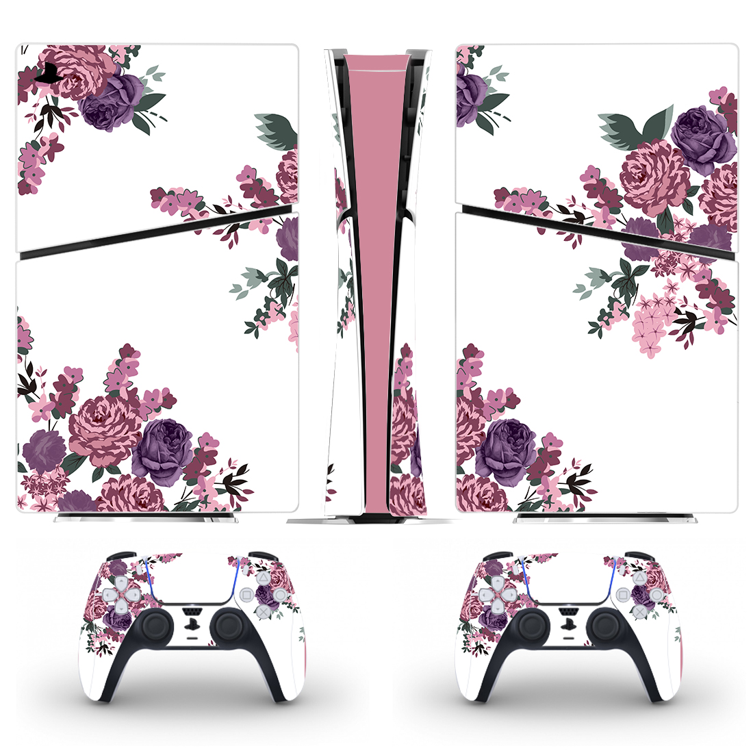 Pink And Purple Floral Pattern Skin Sticker Decal For Ps5 Slim