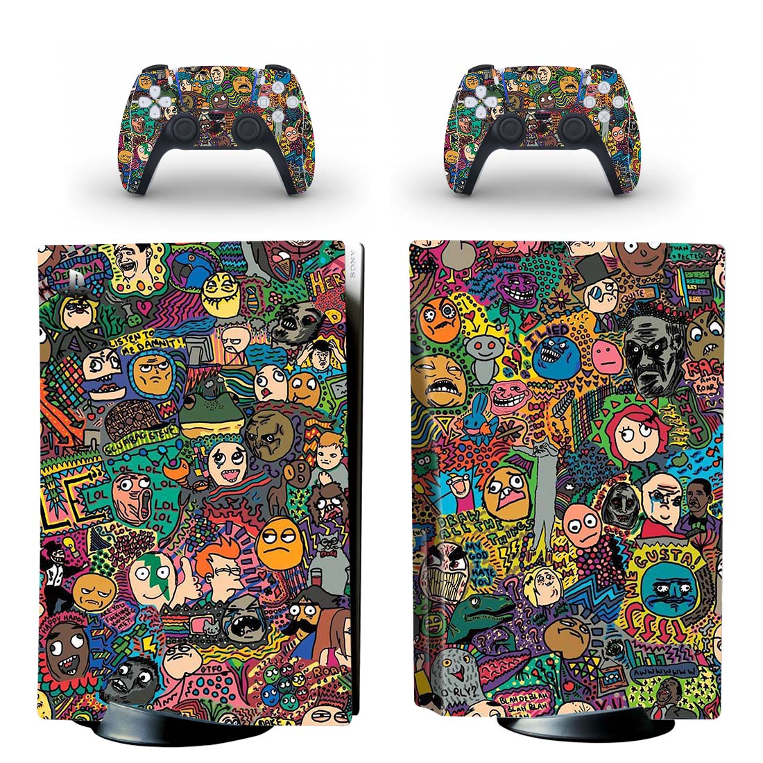 Colorful Meme Faces Pattern PS5 Skin Sticker