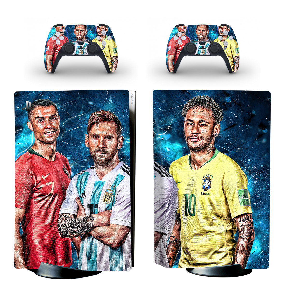 Neymar Cristiano Ronaldo And Lionel Messi Art PS5 Skin Sticker