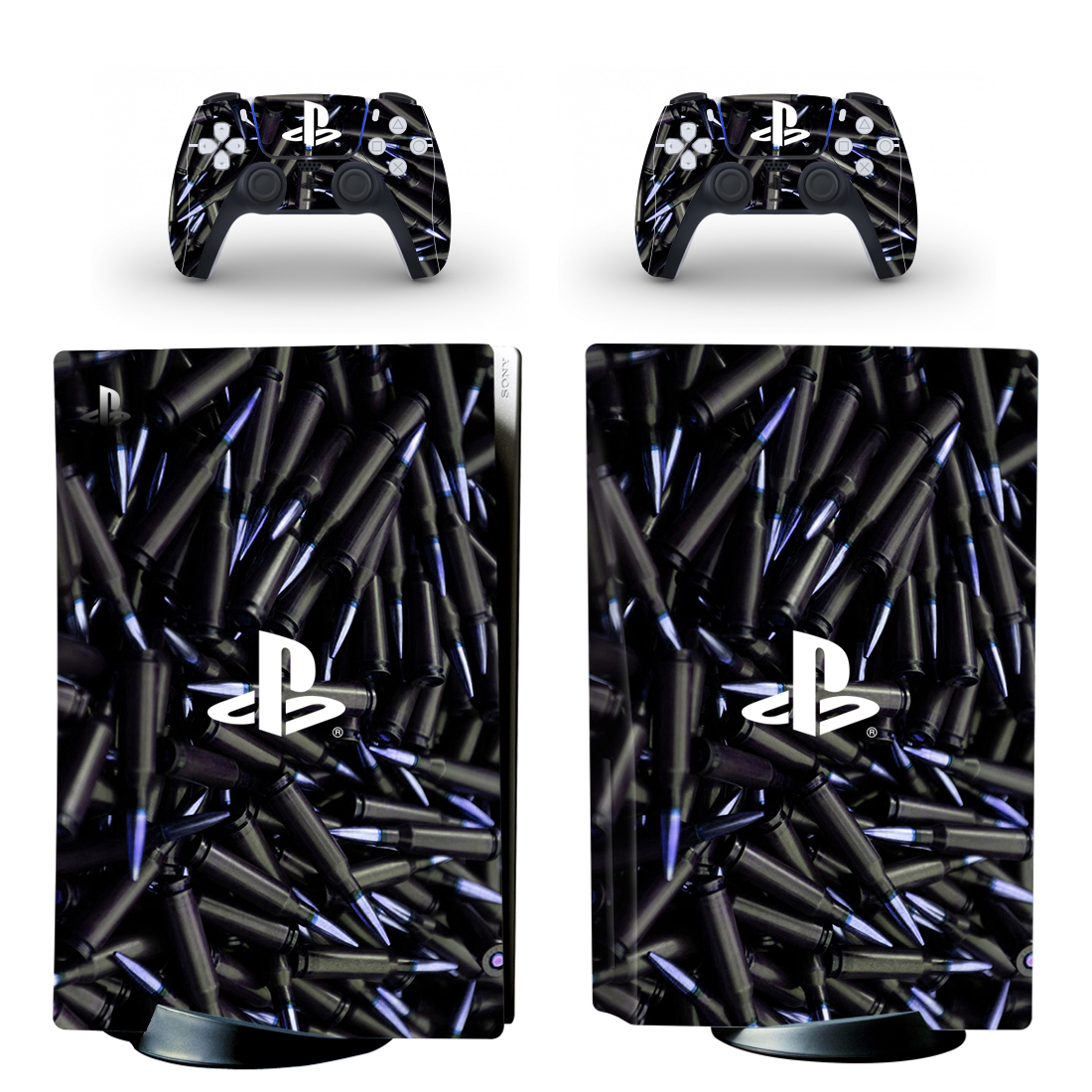 Black And Blue Bullets On Playstation Symbol PS5 Skin Sticker