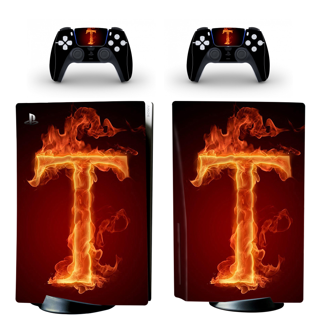 Fiery Letter T PS5 Skin Sticker Decal