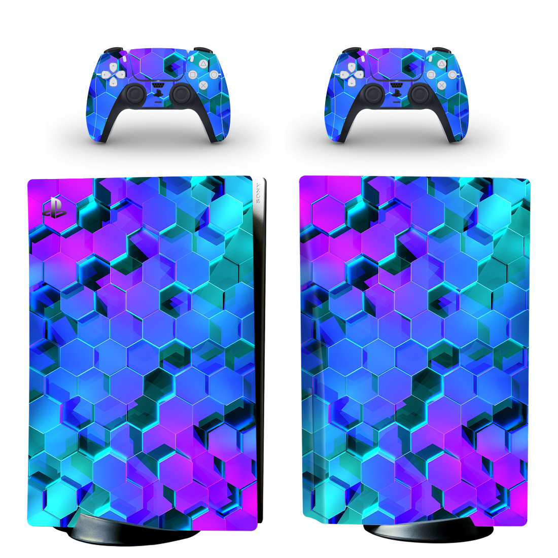Neon Shiny Hexagon Pattern PS5 Skin Sticker